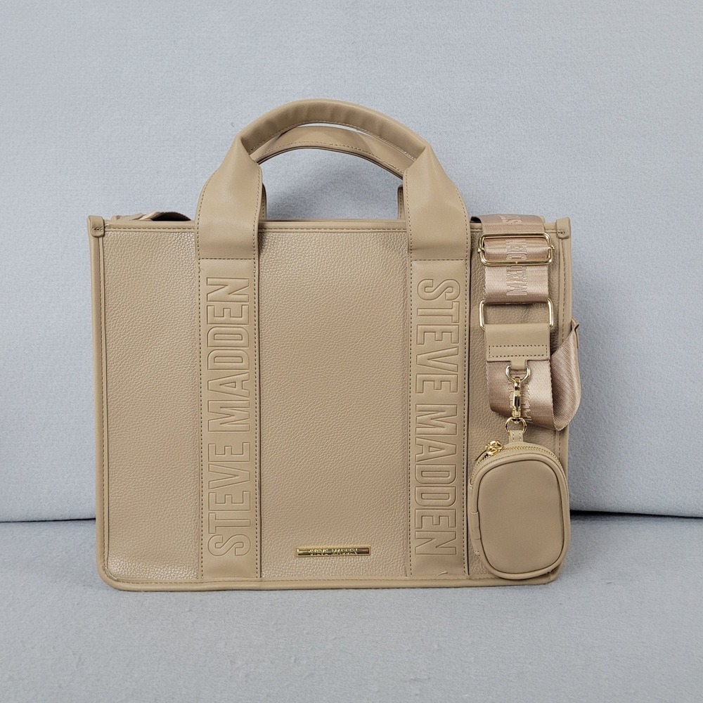 Steve Madden Satchel Bwebber-EL Sandstorm Beige Logo Strap Pouch Bag DT623705 OS - Picture 1 of 16